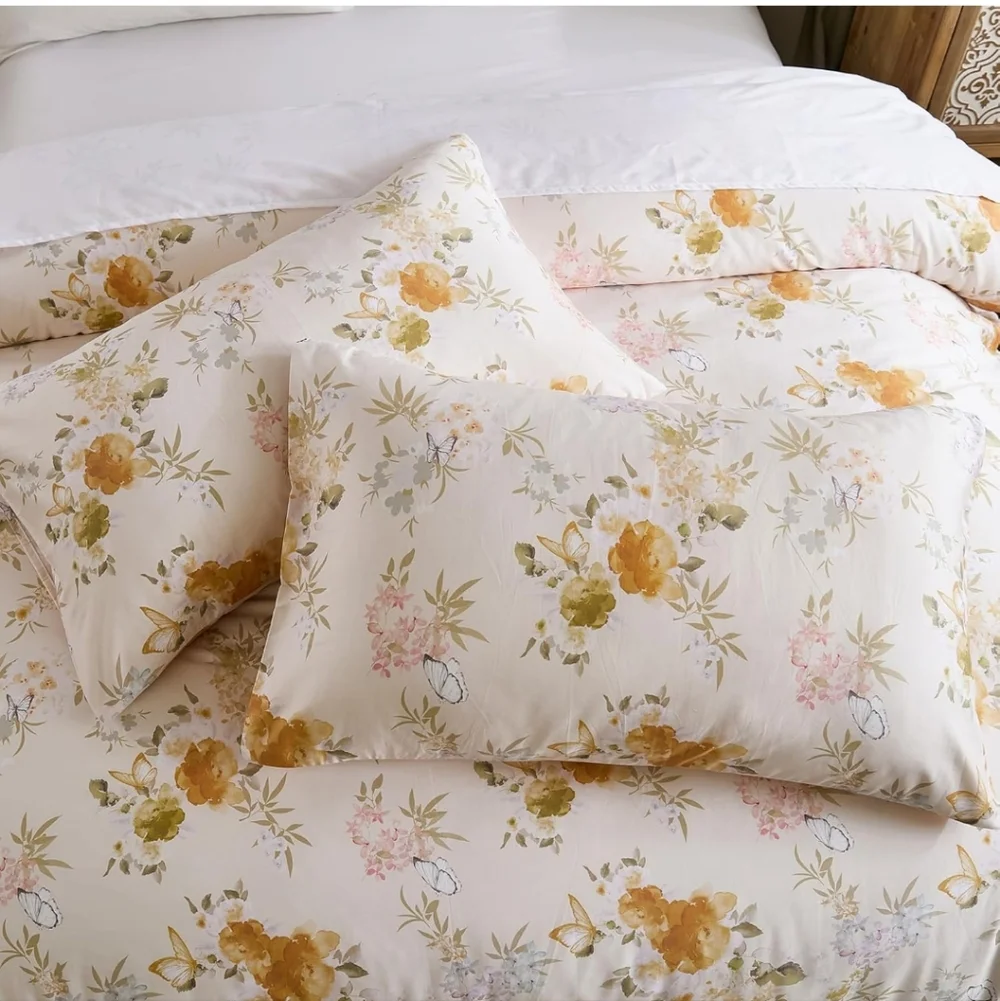 100% Cotton Duvet Cover King Size – Elegent Yellow Floral Duvet Cover Set New